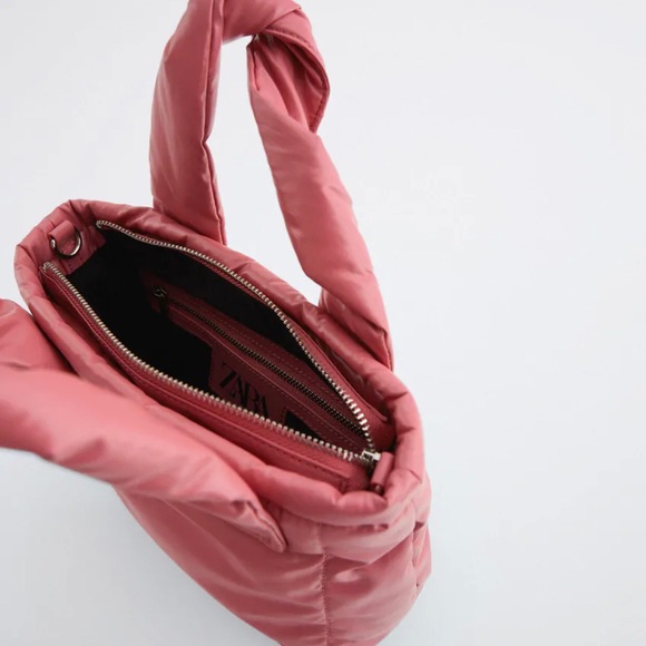 NEW WITH TAG ADORABLE ZARA Puffy Pink Mini Quilted Tote Crossbody Purse - Picture 3 of 5